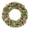 Flower Wreaths-National Tree Company Artificial Wreath Decoration, Multi, Lightweight Foam Base, Decorated With Pink And Brown Assorted Wood Cut Flowers, Flowing Green Leaves, Spring Collection, 18 Inches