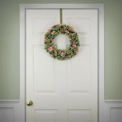 Flower Wreaths-National Tree Company Artificial Wreath Decoration, Multi, Lightweight Foam Base, Decorated With Pink And Brown Assorted Wood Cut Flowers, Flowing Green Leaves, Spring Collection, 18 Inches