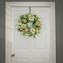 Flower Wreaths-National Tree Company Artificial Wreath Decoration, Pink, Woven Branch Base, Decorated With Tulip Blooms, Poppies, Buttercup Blossoms, Flowing Green Stems, Spring Collection, 22 Inches