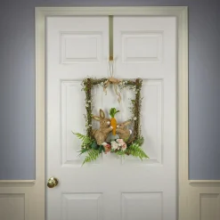 Easter Wall Decor-National Tree Company Bunnies Hanging Wall Decoration, Wooden Base, Decorated With Two Bunnies, Carrots, Flower Blooms, Leafy Greens, Easter Collection, 14 Inches