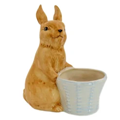 Easter Table Decor-National Tree Company Ceramic Bunny With Basket Table Decoration, Basket Empty To Fill, Easter Collection, 11 Inches