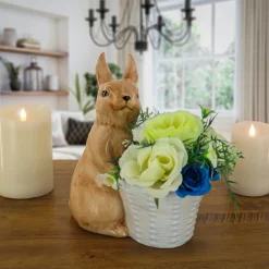 Easter Table Decor-National Tree Company Ceramic Bunny With Basket Table Decoration, Basket Empty To Fill, Easter Collection, 11 Inches