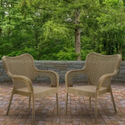 Outdoor Chair-National Tree Company Dorset Collection Wicker Texture All-Weather Stacking Chairs