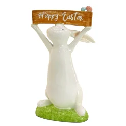 Easter Table Decor-National Tree Company Easter Bunny With Sign Table Decoration, White, Easter Collection, 11 Inches