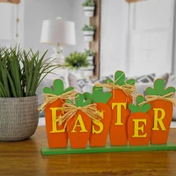 Easter Table Decor-National Tree Company Easter Carrot Sign Table Decoration, Wooden Construction, Easter Collection, 14 Inches