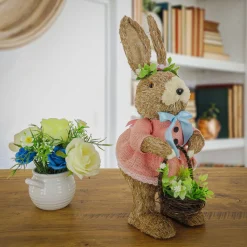 Easter Table Decor-National Tree Company Female Bunny In Pink Dress Table Decoration, Easter Collection, 10 Inches