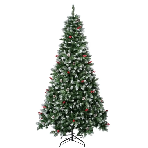 Slim-National Tree Company First Frosted Traditions Christmas Tree With Hinged Branches, Pinecones And Red Berries, 7.5 Ft