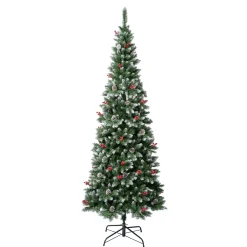 Slim-National Tree Company First Frosted Traditions Slim Christmas Tree With Hinged Branches, Pinecones And Red Berries, 7.5 Ft