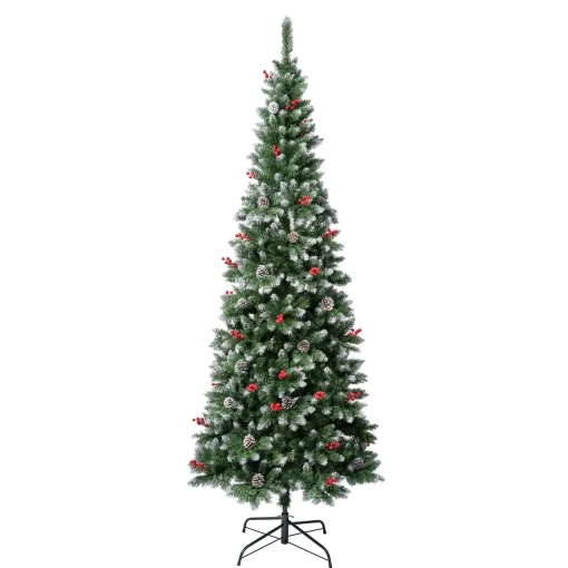 Slim-National Tree Company First Frosted Traditions Slim Christmas Tree With Hinged Branches, Pinecones And Red Berries, 7.5 Ft