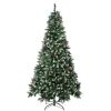 National Tree Company Slim^First Frosted Traditions Christmas Tree With Hinged Branches, Pinecones And Red Berries, 7.5 Ft