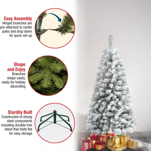 Under 5Ft-National Tree Company First Traditions 4.5 Ft. Acacia Flocked Tree