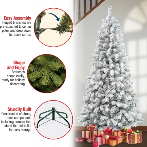 7Ft - 9Ft-National Tree Company First Traditions 7.5 Ft. Acacia Flocked Tree