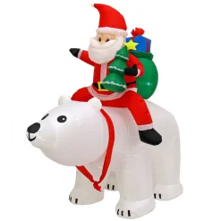 Christmas Inflatable-National Tree Company First Traditions 6 Ft. Inflatable Santa Riding Polar Bear