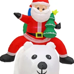 Christmas Inflatable-National Tree Company First Traditions 6 Ft. Inflatable Santa Riding Polar Bear