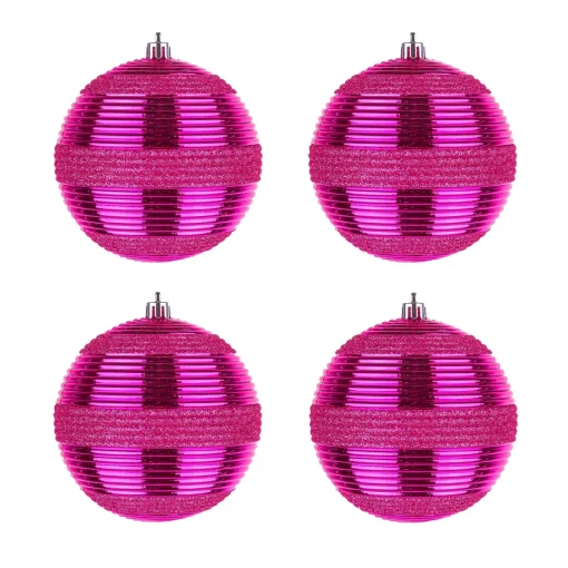 Christmas Ornament-National Tree Company First Traditions 4 Piece Shatterproof Swirling Pink Ornaments