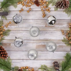 Christmas Ornament-National Tree Company First Traditions 6 Piece Shatterproof Glittering Silver Ornaments