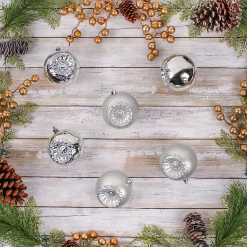 Christmas Ornament-National Tree Company First Traditions 6 Piece Shatterproof Glittering Silver Ornaments