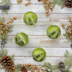 Christmas Ornament-National Tree Company First Traditions 4 Piece Shatterproof Swirling Lime Green Ornaments