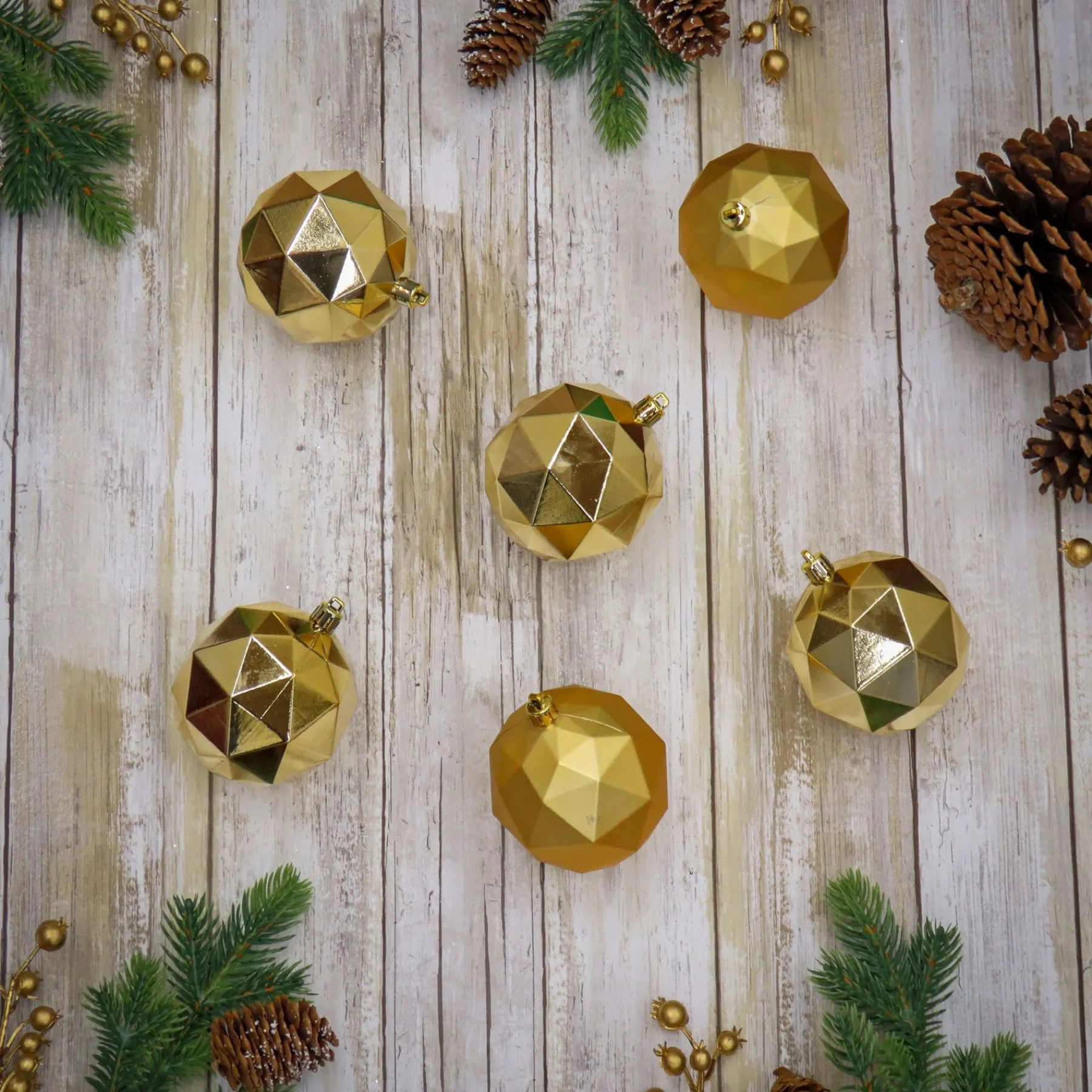 Christmas Ornament-National Tree Company First Traditions 6 Piece Shatterproof Geometric Gold Ornaments