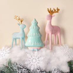 Christmas Accessories-National Tree Company First Traditions 12" Woodgrain Reindeer Decor, Pink