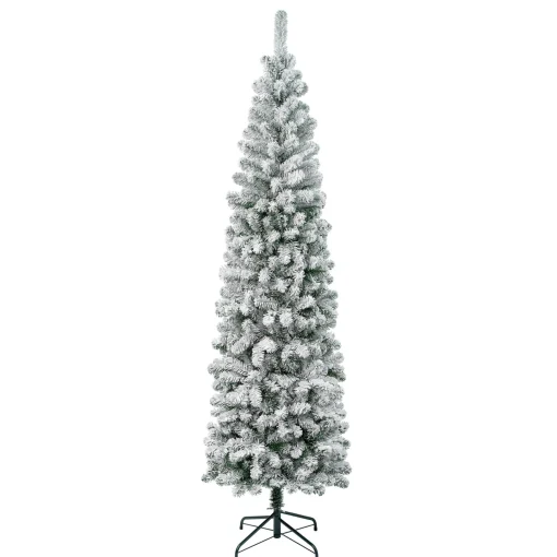 National Tree Company Slim^First Traditions Acacia Flocked Tree Slim Christmas Tree, 7.5 Ft