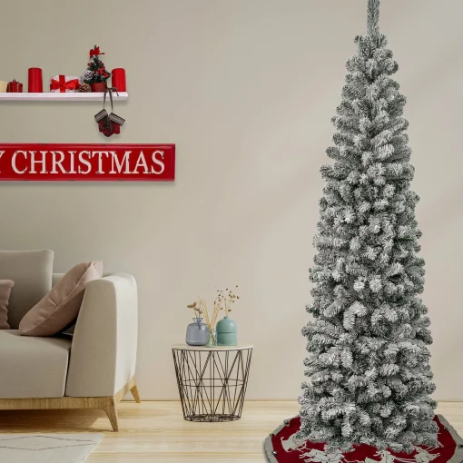 Slim-National Tree Company First Traditions Acacia Flocked Tree Slim Christmas Tree, 7.5 Ft