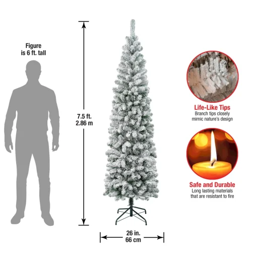 Slim-National Tree Company First Traditions Acacia Flocked Tree Slim Christmas Tree, 7.5 Ft