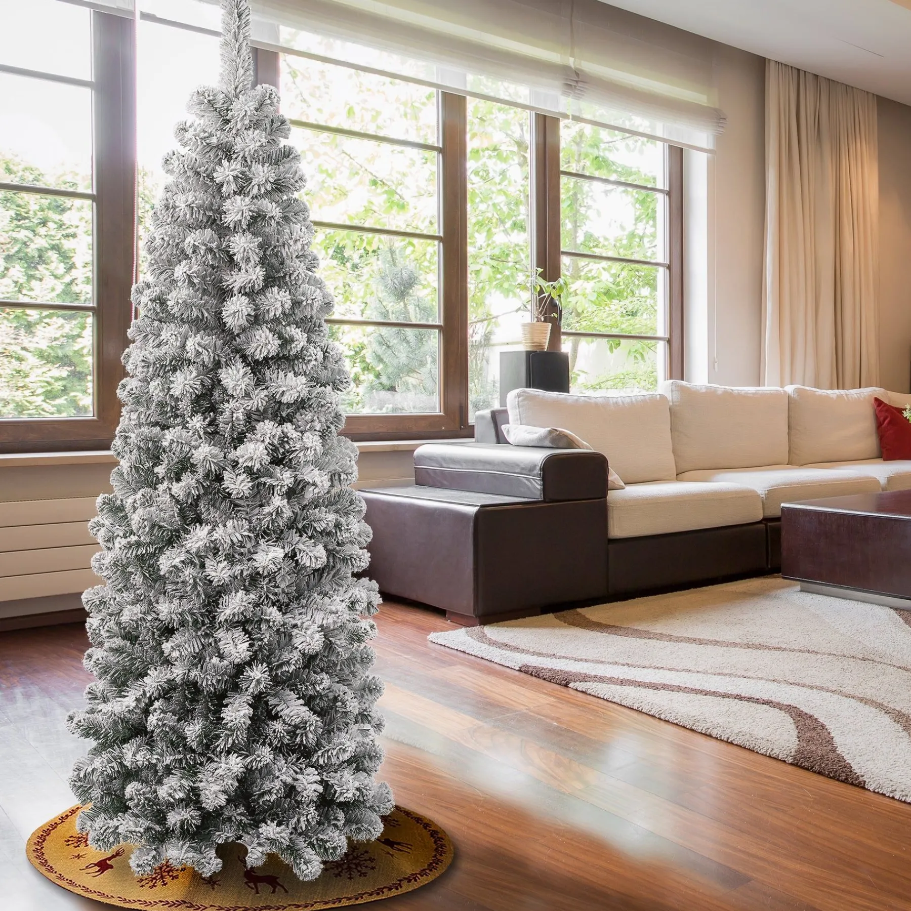 5Ft - 6Ft-National Tree Company First Traditions Collection Artificial Christmas Tree, Acacia, Pencil Slim, Flocked, Includes Stand, 6 Feet