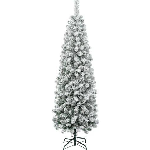 National Tree Company Slim^First Traditions Collection Artificial Christmas Tree, Acacia, Pencil Slim, Flocked, Includes Stand, 6 Feet