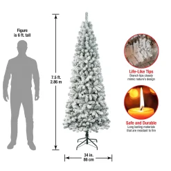 7Ft - 9Ft-National Tree Company First Traditions Collection Artificial Christmas Tree, Acacia, Flocked, Includes Stand, 7.5 Feet
