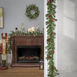 7' To 10' Garland-National Tree Company First Traditions Collection Pre-Lit Holly Berry Wreath And Garland 3Pc Set