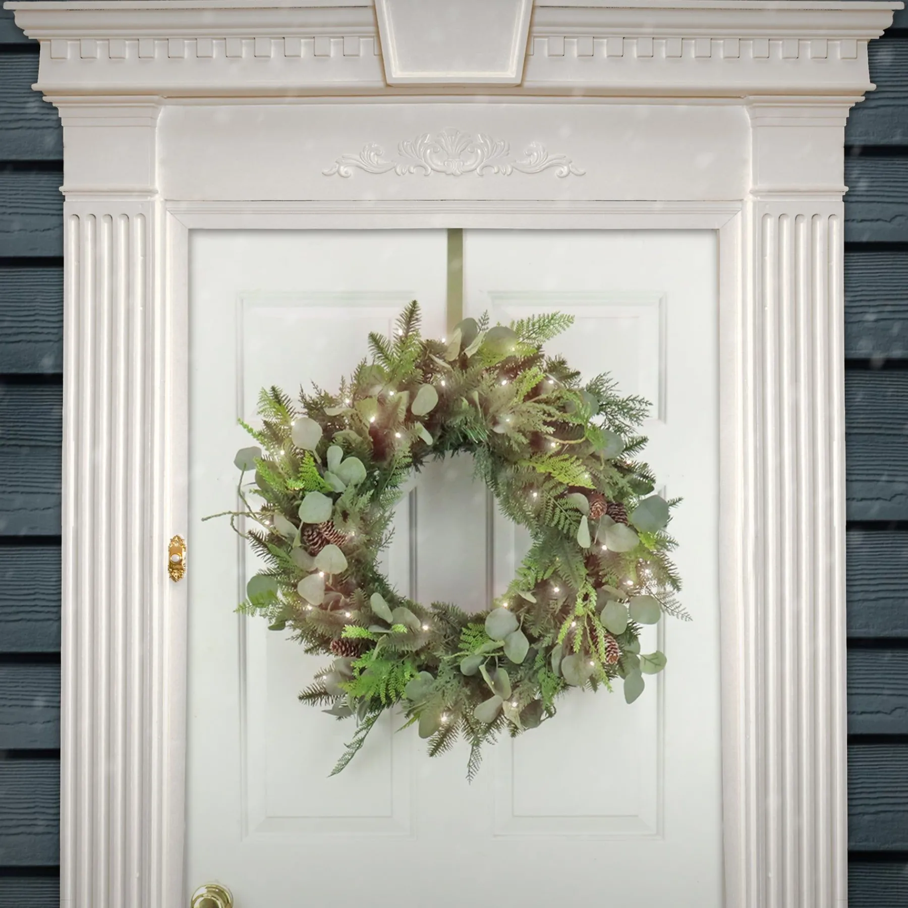 25" To 36" Wreath-National Tree Company First Traditions Collection, 30" Pre-Lit Artificial North Conway Wreath With Glittery Cones And Eucalyptus
