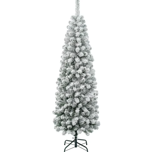 Slim-National Tree Company First Traditions Collection Artificial Christmas Tree, Acacia, Pencil Slim, Flocked, Includes Stand, 6 Feet