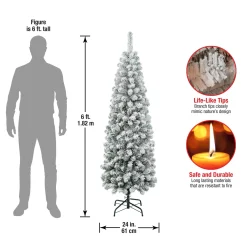 Slim-National Tree Company First Traditions Collection Artificial Christmas Tree, Acacia, Pencil Slim, Flocked, Includes Stand, 6 Feet