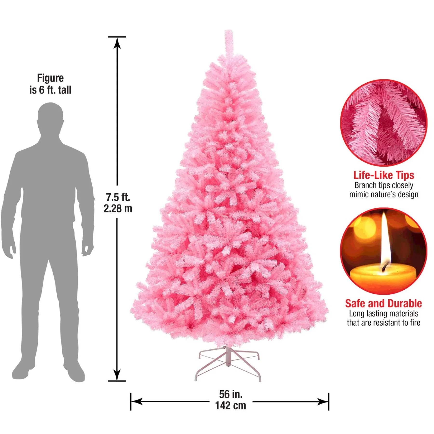 Full-National Tree Company First Traditions Color Pop Christmas Tree, Pink, 7.5 Ft