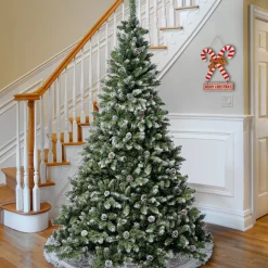 5Ft - 6Ft-National Tree Company First Traditions 6Ft Oakley Hills Snow Hinged Tree With 53 Pine Cones
