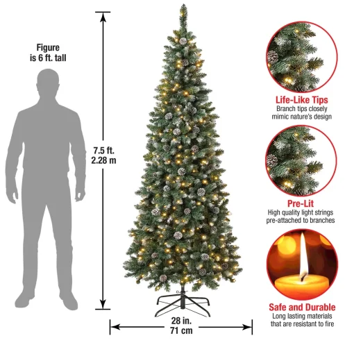 Warm White Led-National Tree Company First Traditions Oakley Hills Snowy Christmas Tree With Hinged Branches, 7.5 Ft