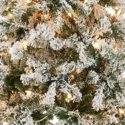Slim-National Tree Company First Traditions Pre-Lit Acacia Flocked Tree Medium Christmas Tree, Clear Incandescent Lights, Plug In, 6 Ft
