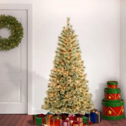 5Ft - 6Ft-National Tree Company First Traditions Pre-Lit Arcadia Pine Cashmere Christmas Tree, Clear Incandescent Lights, Plug In, 6 Ft
