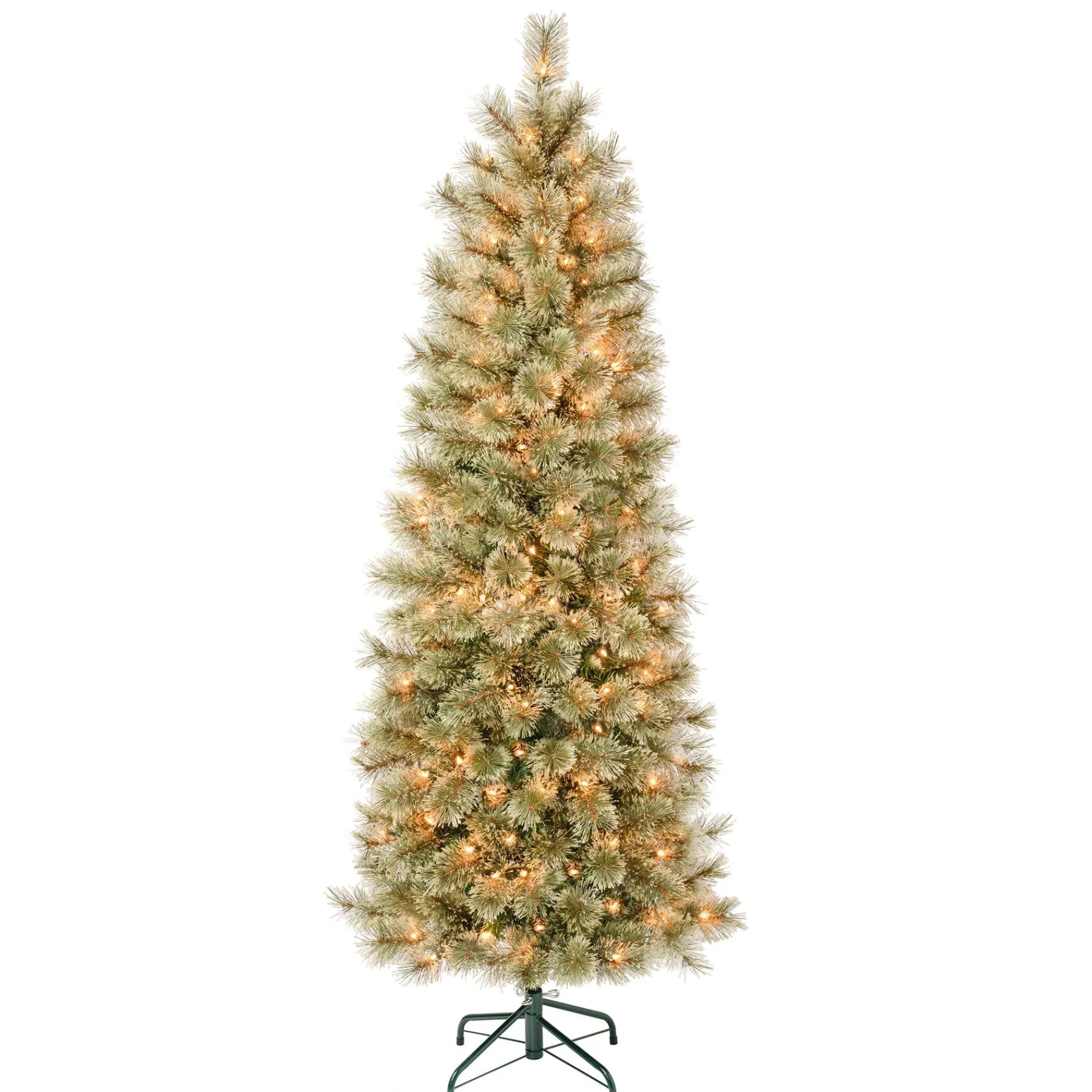 Slim-National Tree Company First Traditions Pre-Lit Arcadia Pine Cashmere Slim Christmas Tree, Clear Incandescent Lights, Plug In, 6 Ft