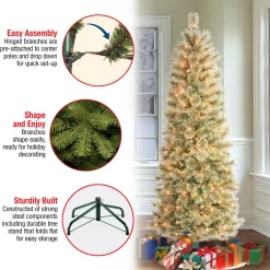 Slim-National Tree Company First Traditions Pre-Lit Arcadia Pine Cashmere Slim Christmas Tree, Clear Incandescent Lights, Plug In, 6 Ft