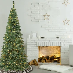 Slim-National Tree Company First Traditions Pre-Lit Artificial Linden Spruce Christmas Tree, Warm White Led Lights, Plug In, 7.5 Ft