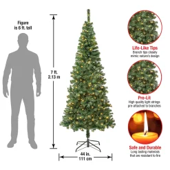 Slim-National Tree Company First Traditions Pre-Lit Artificial Linden Spruce Christmas Tree, Warm White Led Lights, Plug In, 7.5 Ft