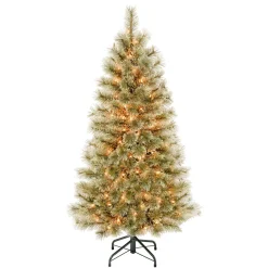 Clear-National Tree Company First Traditions Pre-Lit Arcadia Pine Cashmere Christmas Tree, Clear Incandescent Lights, Plug In, 4.5 Ft