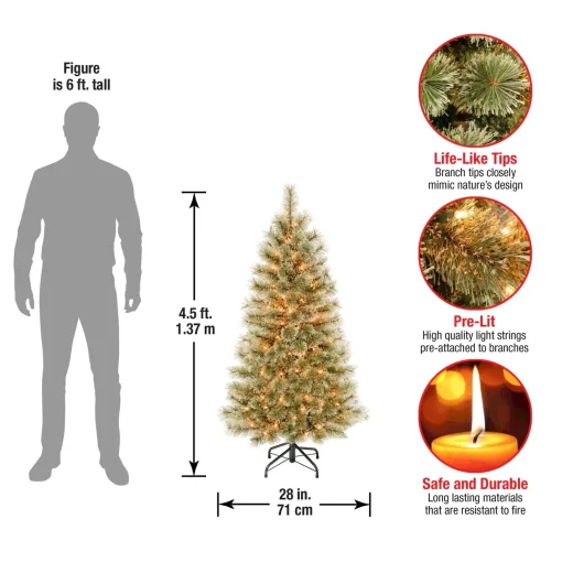 Clear-National Tree Company First Traditions Pre-Lit Arcadia Pine Cashmere Christmas Tree, Clear Incandescent Lights, Plug In, 4.5 Ft