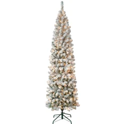National Tree Company Slim^First Traditions Pre-Lit Acacia Flocked Tree Slim Christmas Tree, Clear Incandescent Lights, Plug In, 7.5 Ft