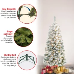 Clear-National Tree Company First Traditions Pre-Lit Acacia Flocked Tree Medium Christmas Tree, Clear Incandescent Lights, Plug In, 4.5 Ft