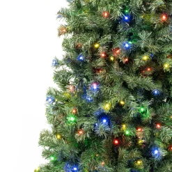 Slim-National Tree Company First Traditions Pre-Lit Artificial Linden Spruce Christmas Tree, Multicolor Led Lights, Plug In, 6 Ft