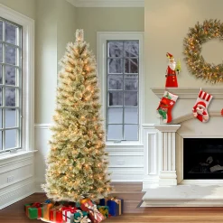 5Ft - 6Ft-National Tree Company First Traditions Pre-Lit Arcadia Pine Cashmere Slim Christmas Tree, Clear Incandescent Lights, Plug In, 6 Ft