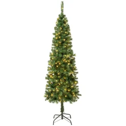 Slim-National Tree Company First Traditions Pre-Lit Artificial Linden Spruce Christmas Tree, Warm White Led Lights, Plug In, 6 Ft